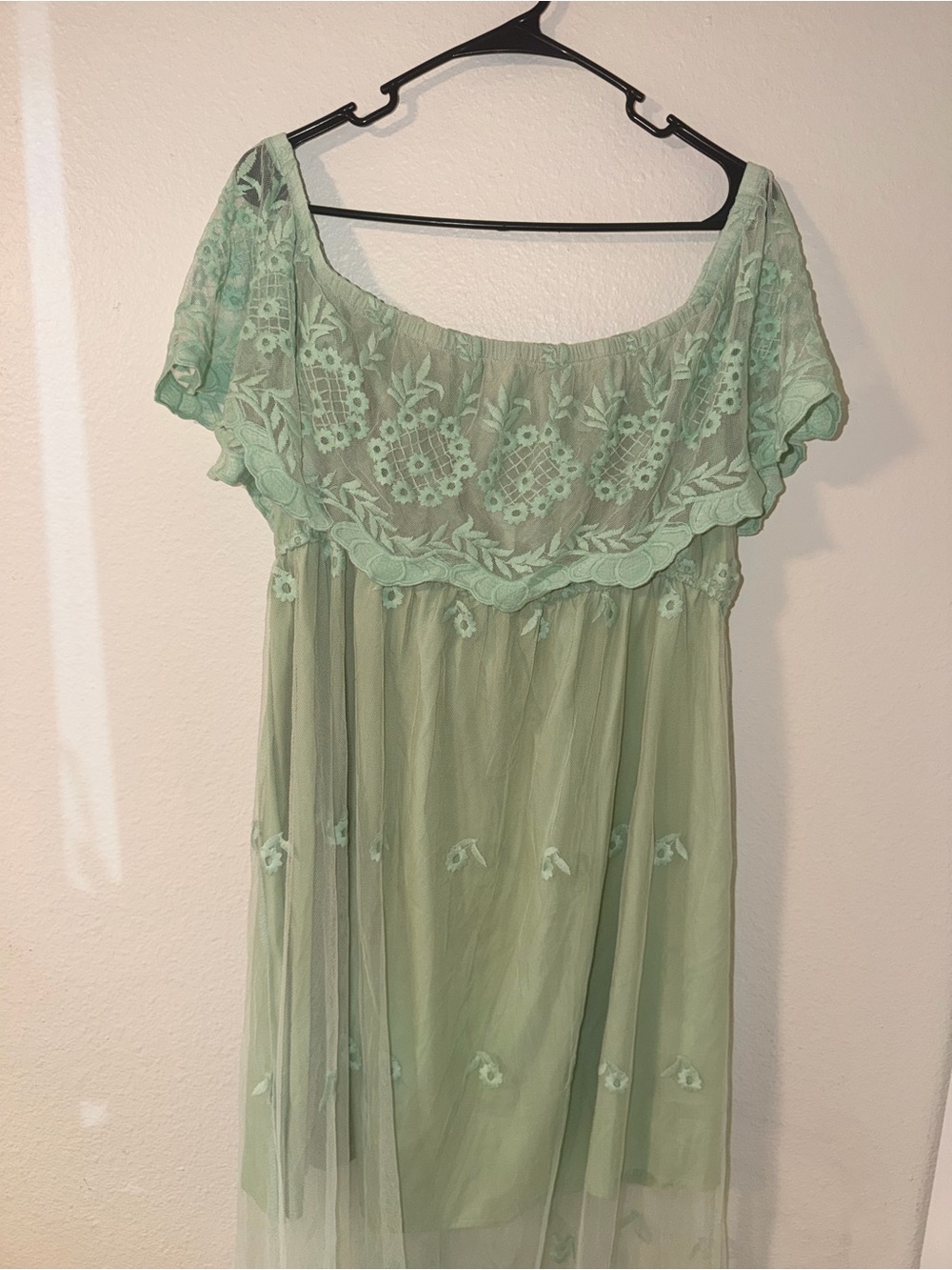 wild fable Mint Green Off-Shoulder Embroidered Maternity Dress